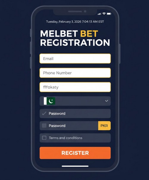 Melbet Pakistan registration form for new user account creation
